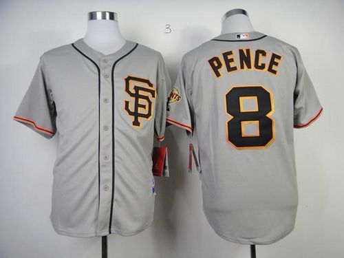 Giants #8 Hunter Pence Grey Road 2 Cool Base Stitched MLB Jersey - Click Image to Close
